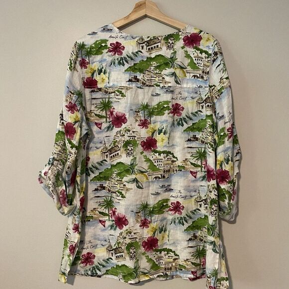 Cynthia Rowley Blouse Womens 1X Almalfi Coast Linen Floral Button Resort wear - Picture 5 of 10